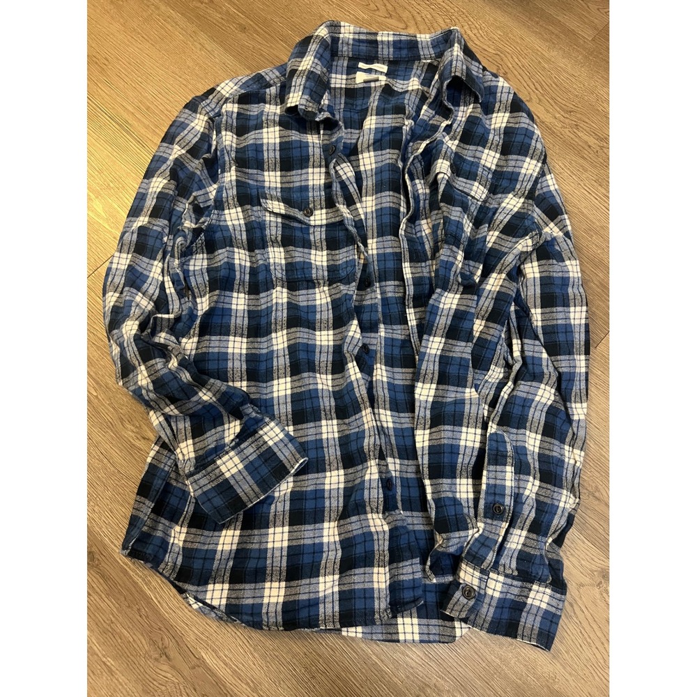 Old Navy Mens XL Regular Fit Blue Plaid Flannel Button Down Shirt Long Sleeve